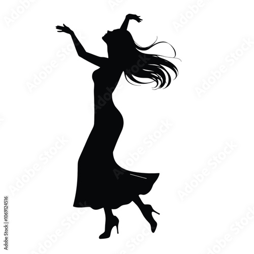 a black silhouette of a woman dancing.