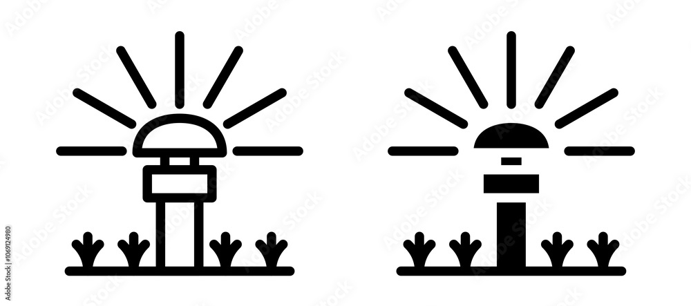 Fototapeta premium Lawn sprinkler icon symbol collection on white background.