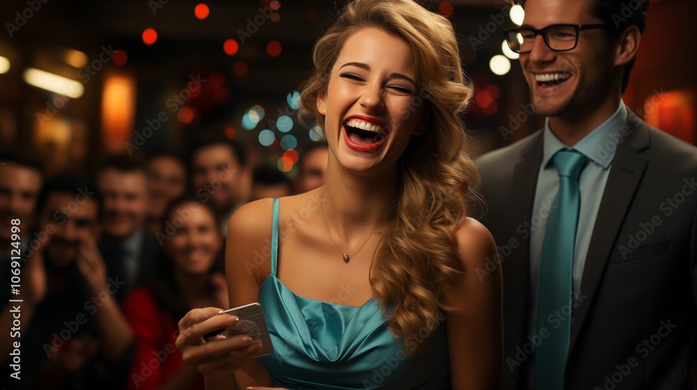 A lively celebration featuring a joyful exchange of holiday gifts. A lively celebration featuring a joyful exchange of holiday gifts.