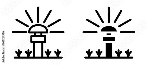Lawn sprinkler icon symbol collection on white background.