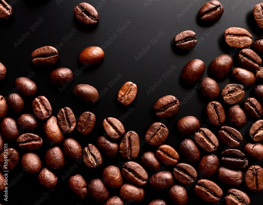 Fototapeta premium Coffee beans on a black surface
