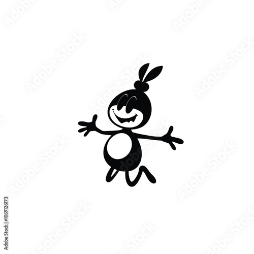 a funny jumping Cherrie cartoon character, black color silhouette, isolated white background