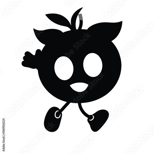 a funny jumping Cherrie cartoon character, black color silhouette, isolated white background