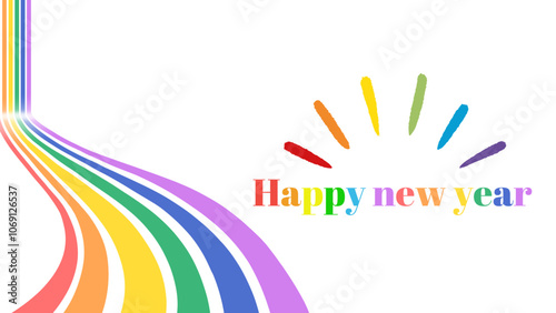 Backgound of happy new year with a rainbow and colorful letters