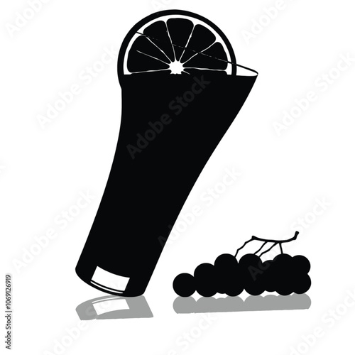 a vector silhouette on a white background featuring a drinking glass, partially filled with liquid,