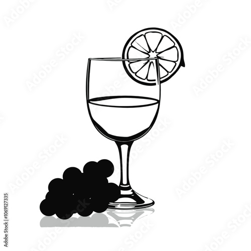 a vector silhouette on a white background featuring a drinking glass, partially filled with liquid,