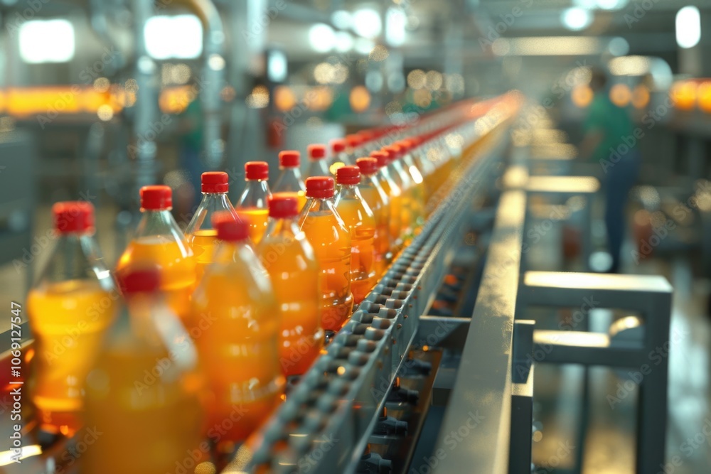 custom made wallpaper toronto digitalModern beverage factory with conveyor for juice or water bottles.