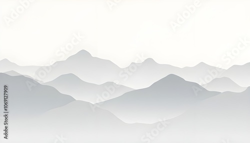 An abstract nature vector illustration featuring minimal landscape art with soft, flowing lines representing mountains. The light grey background enhances the simplicity and elegance of the design