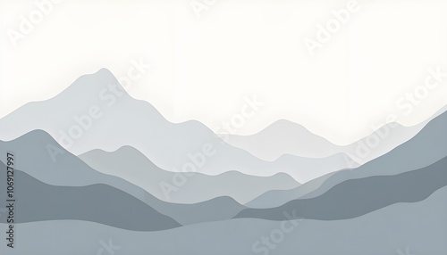 An abstract nature vector illustration featuring minimal landscape art with soft, flowing lines representing mountains. The light grey background enhances the simplicity and elegance of the design