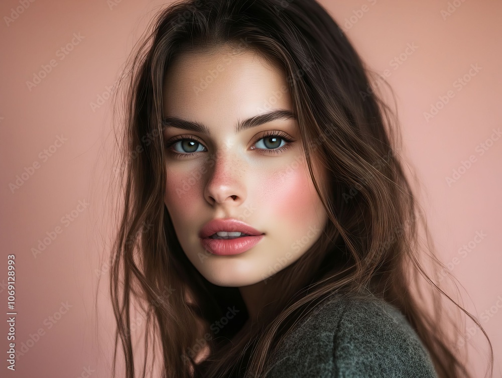 A woman with long brown hair and blue eyes A woman with long brown hair and blue eyes