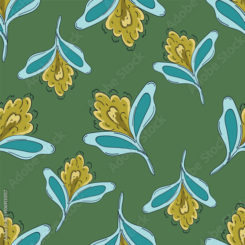 textile design art, abstract flowers leaves effect botanic pattern allover repeats seamless earth colors ,fabric wrapper print ,spring summer