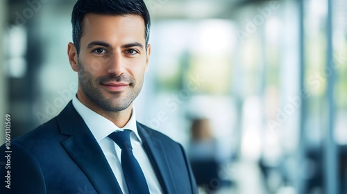 A professional business headshot of a confident man in a suit, with a blurred office background. The image exudes professionalism and confidence, perfect for corporate profiles.