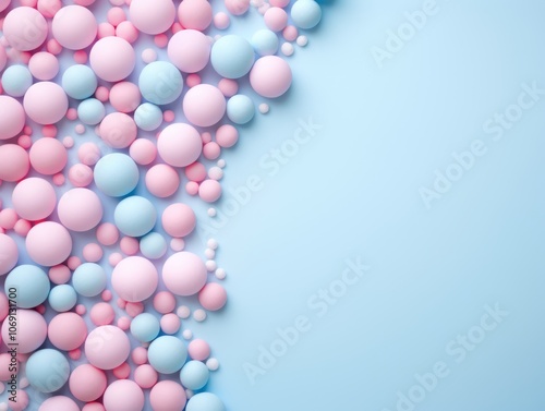 Vibrant Colorful Spheres on Pastel Background. Bubble Gum. Abstract 3D Render with Empty, Blank Space for Text, Design