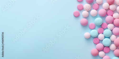 Vibrant Colorful Spheres on Pastel Background. Bubble Gum. Abstract 3D Render with Empty, Blank Space for Text, Design