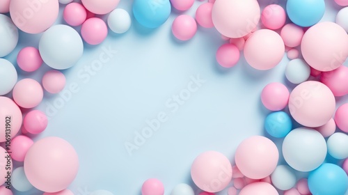 Pastel Colored Spheres Frame Background. Abstract Geometric Border with Blank Space for Text