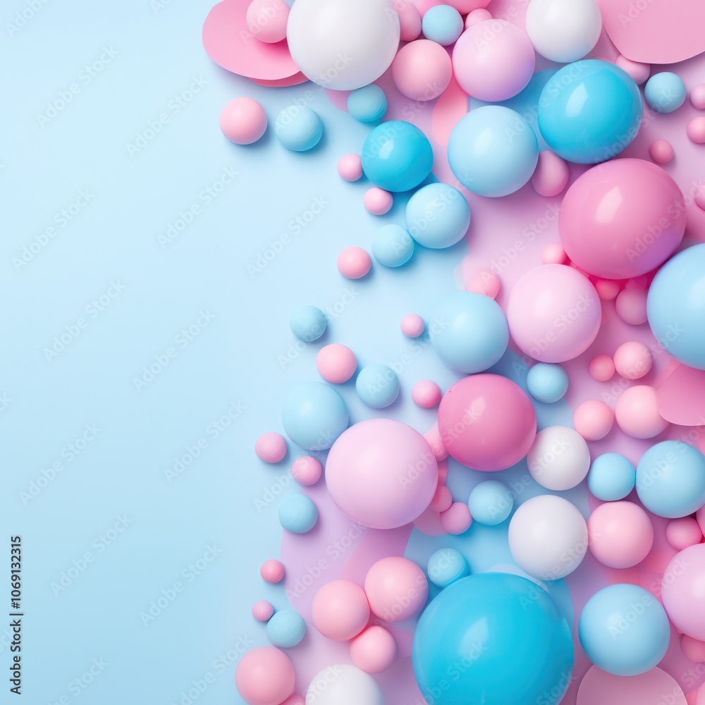 Vibrant Colorful Spheres on Pastel Background. Bubble Gum. Abstract 3D Render with Empty, Blank Space for Text, Design Vibrant Colorful Spheres on Pastel Background. Bubble Gum. Abstract 3D Render with Empty, Blank Space for Text, Design