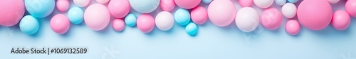 Vibrant Colorful Spheres on Pastel Background. Bubble Gum. Abstract 3D Render with Empty, Blank Space for Text, Design