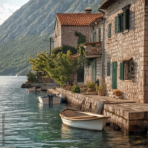 Old homes on the waterfront of Lepetane photo