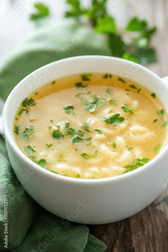 Homemade vegetable soup with fresh herbs