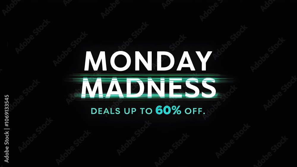 Obraz premium Minimalist Black Background Cyber Monday Banner with Glitch Accents