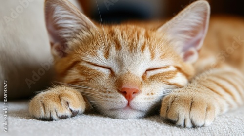 Wallpaper Mural A close-up of a sleeping orange tabby cat, showcasing its peaceful expression and soft fur, This image can be used for pet-related content, relaxation themes, or social media about animals, Torontodigital.ca