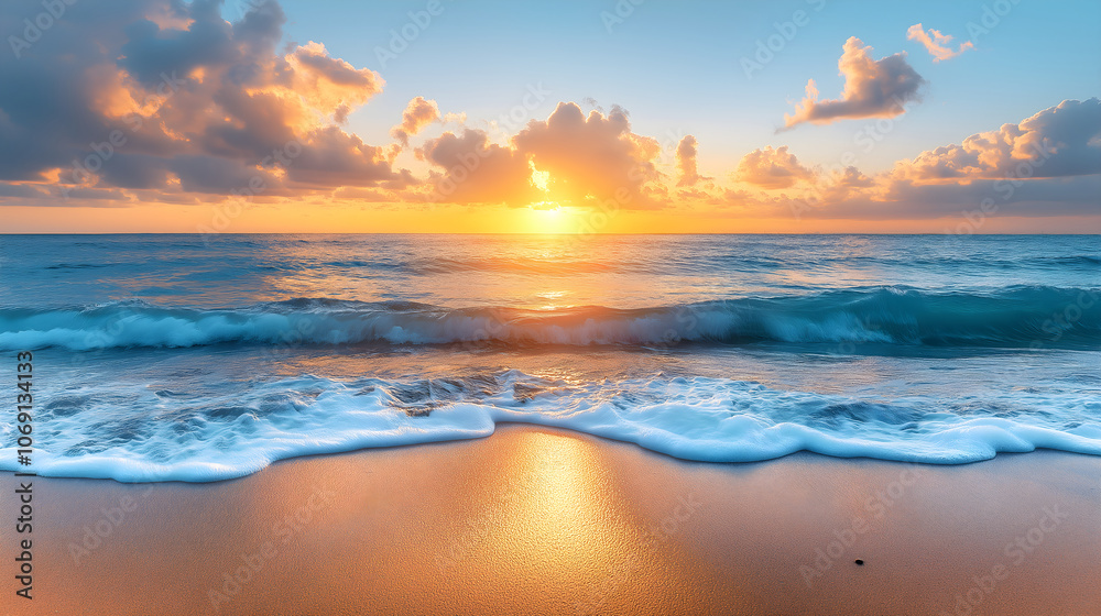 A serene beach with gentle waves, as the sun sets in the background, creating a peaceful and enchanting scene of tranquility and beauty. A serene beach with gentle waves, as the sun sets in the background, creating a peaceful and enchanting scene of tranquility and beauty.