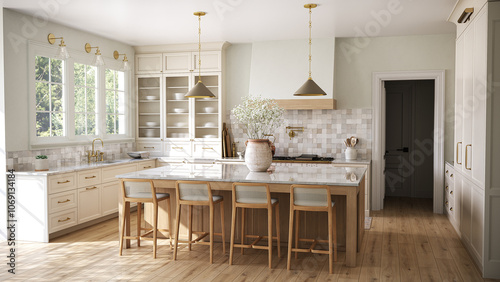 Canvastavla Rendering of a classic kitchen in the American style 2