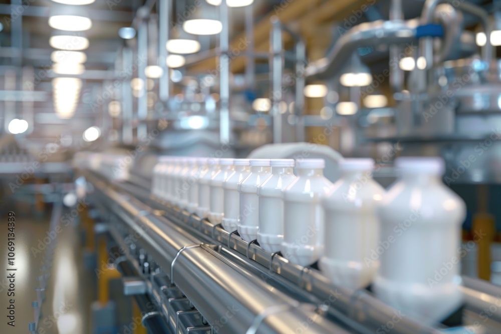 White yogurt packages on a production line in a dairy farm. White yogurt packages on a production line in a dairy farm.