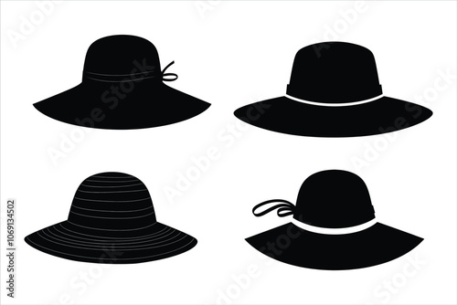 straw Hat silhouette, women hat silhouette