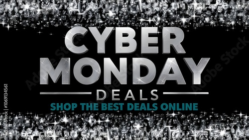 Cyber Monday Banner Featuring Metallic Font and Star Details