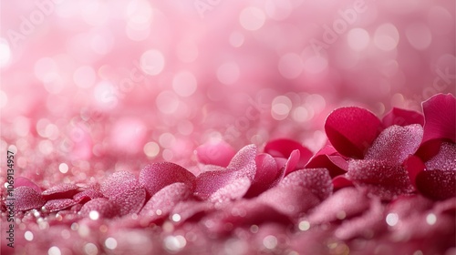 Valentines background in light pink colour, rose petals, Gritter background 