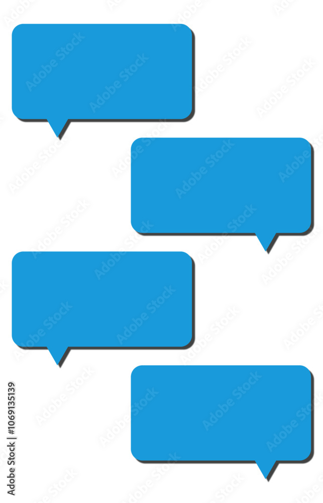 Blue chat boxes with empty space for text, isolated on transparent or white background. Set of blank blue chat bubbles, vector illustration. Blue chat boxes with empty space for text, isolated on transparent or white background. Set of blank blue chat bubbles, vector illustration.