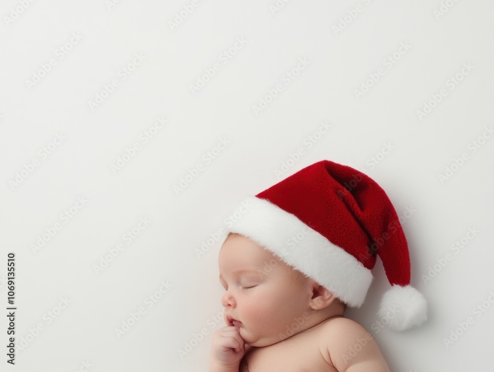 Newborn baby sleeping peacefully in a red santa hat Newborn baby sleeping peacefully in a red santa hat