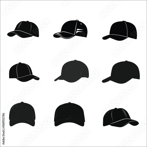 Baseball Cap Silhouette Bundle Set on a White Background