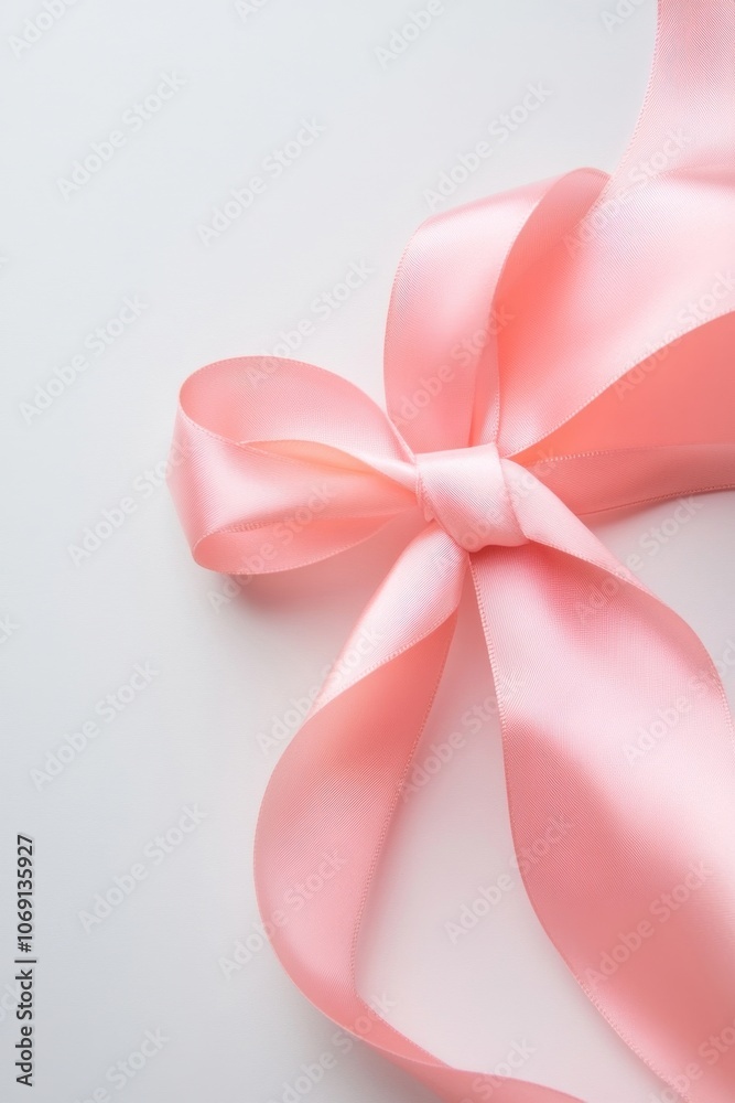 Close-up of a soft, pink satin ribbon with a delicate bow Close-up of a soft, pink satin ribbon with a delicate bow