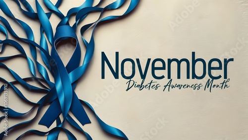 Blue Ribbon Symbols Pattern Banner for November Diabetes Awareness