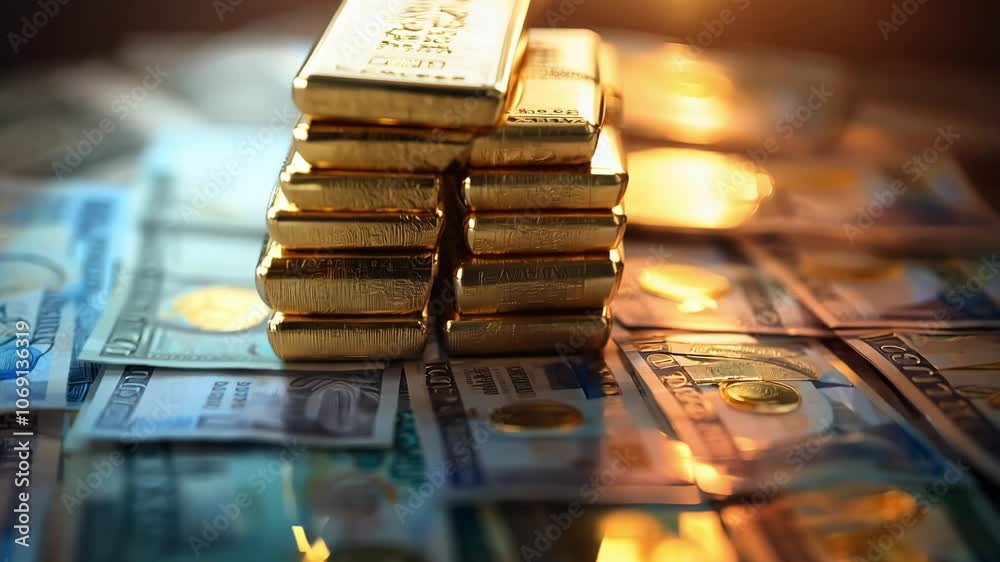Gold Bars Stacked on Dollar Bills - Wealth and Investment Concept Gold Bars Stacked on Dollar Bills - Wealth and Investment Concept