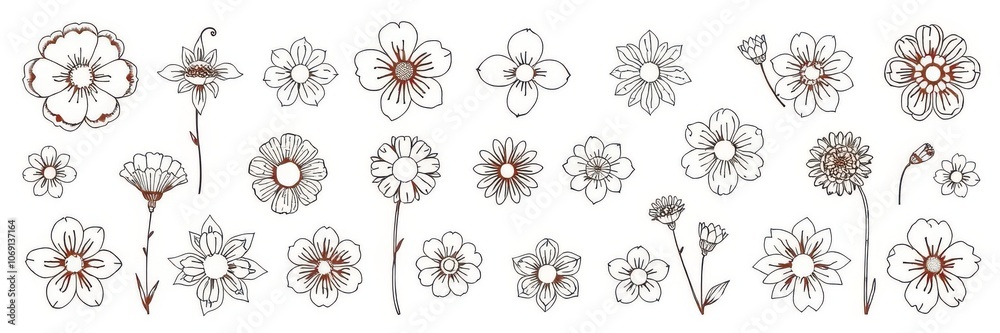 Collection of intricate hand-drawn flower icons in a vector set, artistic Collection of intricate hand-drawn flower icons in a vector set, artistic
