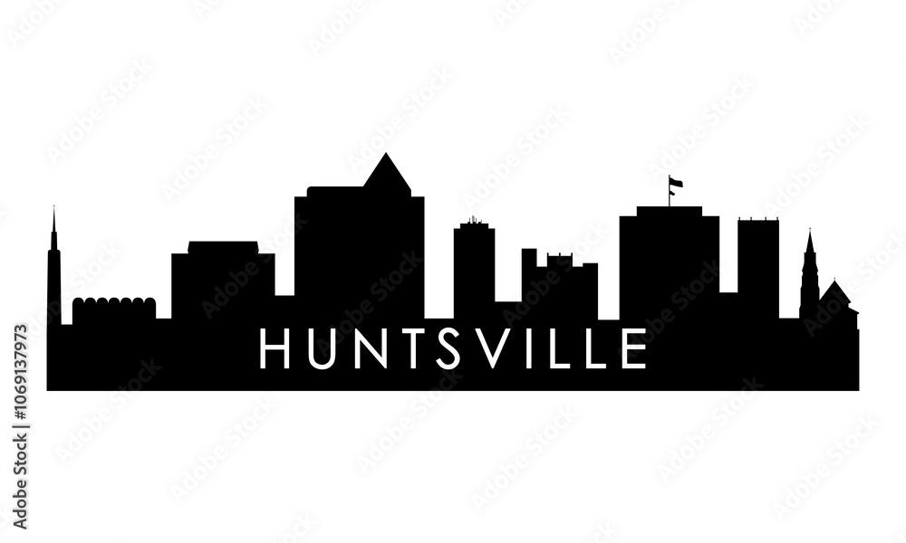 Naklejka premium Huntsville skyline silhouette. Black Huntsville city design isolated on white background. 