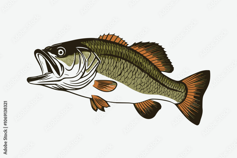 Fototapeta premium Bass fish vector clipart design template illustrations are easily editable.