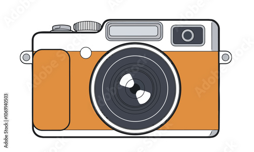 Digital camera for photo shoot and camera icon for digital camera illustration with lence and colorful cameras and analogue camera with lence and body parts. orange camera nad colorful cameras