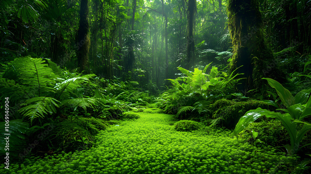 A Tranquil Forest Oasis with Lush Moss and Fragrant Wild Herbs, Illuminated by Soft Sunlight A Tranquil Forest Oasis with Lush Moss and Fragrant Wild Herbs, Illuminated by Soft Sunlight