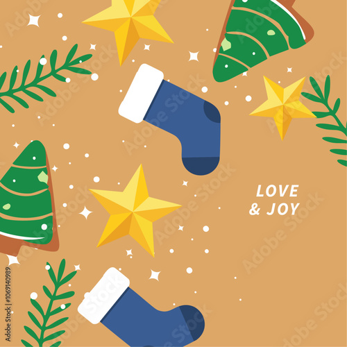 Festive illustration featuring a decorated Christmas capturing the joy and celebration of the holiday season. Ideal for festive greeting cards and decorations