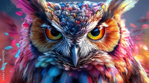 Eye catching realistic image of an owl head with vibrant colors picture