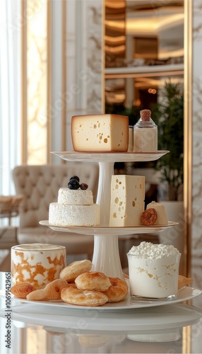 Wallpaper Mural Assortment Of Fresh Dairy Products Cheese Selection, Cottage Cheese, And Milk In Elegant Interior Torontodigital.ca