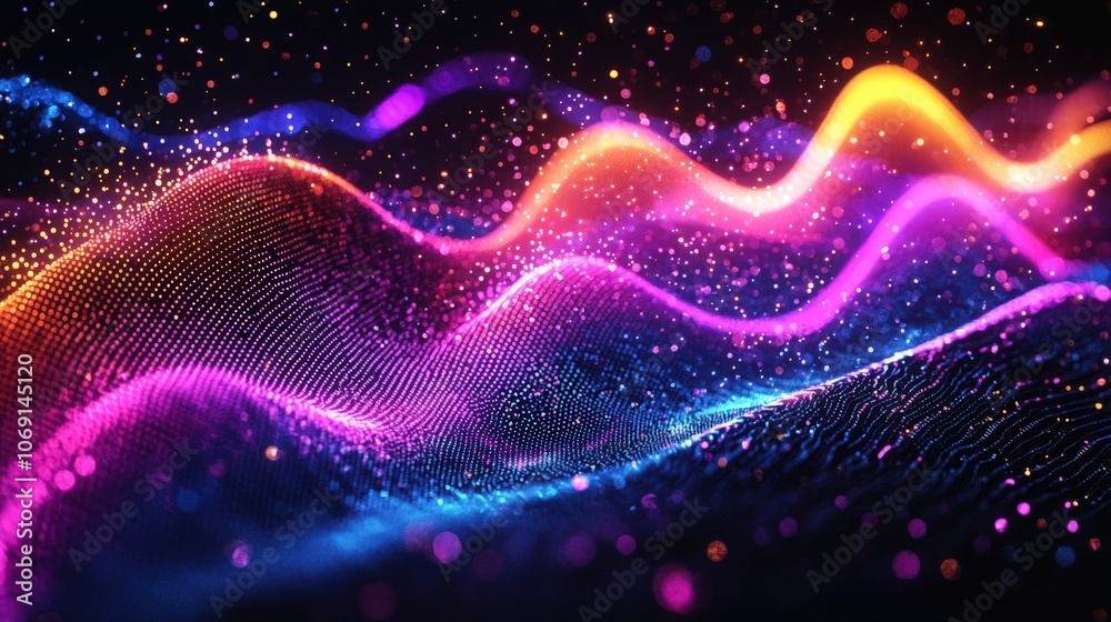 Vibrant abstract waves of light and color in a dark background at night Vibrant abstract waves of light and color in a dark background at night