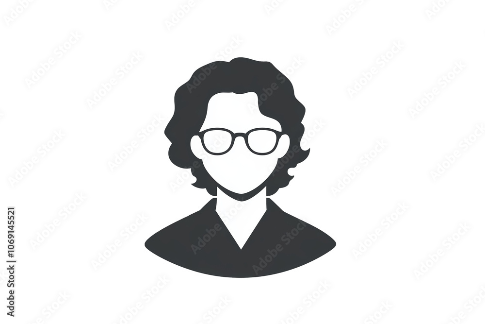 PNG cut out isolated background. A simple, minimalist icon representing a user profile with curly hair and glasses, ideal for representing an academic, teacher, or professional. PNG cut out isolated background. A simple, minimalist icon representing a user profile with curly hair and glasses, ideal for representing an academic, teacher, or professional.