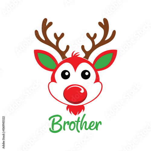 Cute Reindeer Family Vector with 'Brother' Typography - Festive Christmas Illustration for Holiday Cards and Decor photo