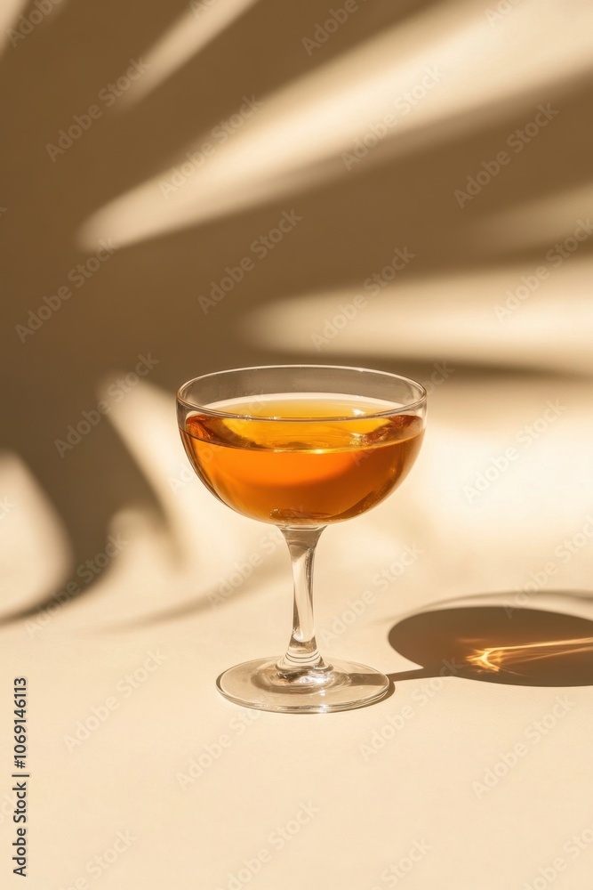 Amber-colored cocktail in a glass with a dramatic lighting effect Amber-colored cocktail in a glass with a dramatic lighting effect