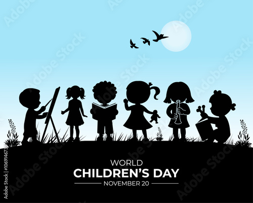 World Children's Day. 20 November. Holiday concept. Template for background with banner, poster and card. Vector illustration.